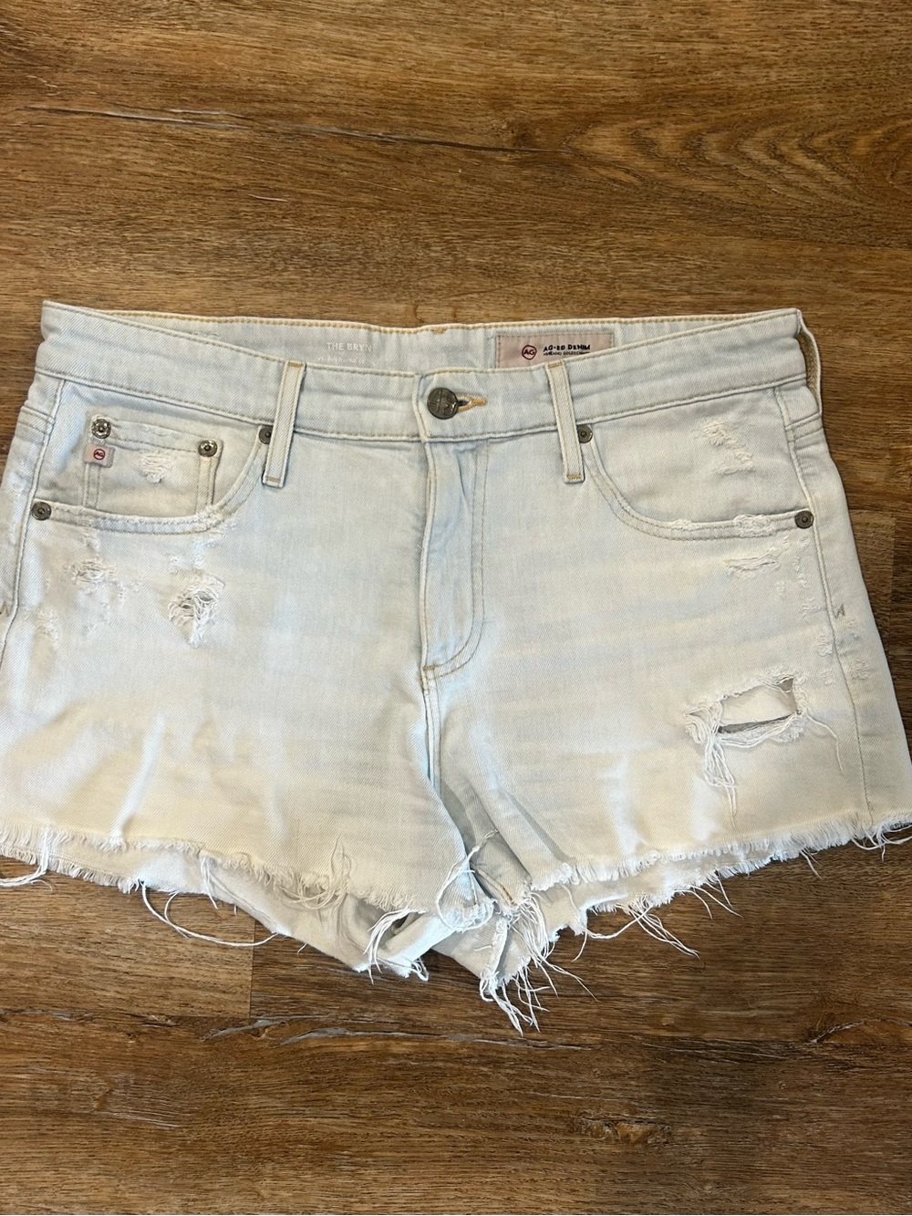 AG Adriano Goldschmied Pale Blue Distressed Denim Shorts